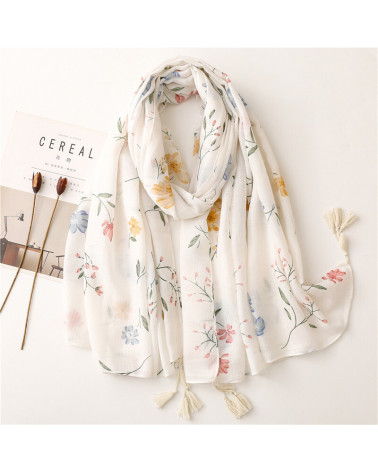 Foulard femme en coton coloris blanc imprimé fleurs - Chapo & Co