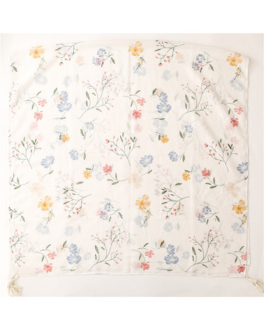 Foulard femme en coton coloris blanc imprimé fleurs - Chapo & Co