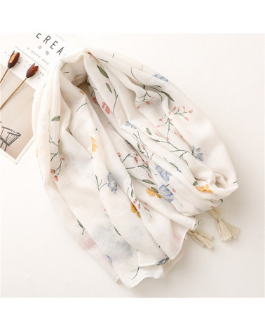 Foulard femme en coton coloris blanc imprimé fleurs - Chapo & Co