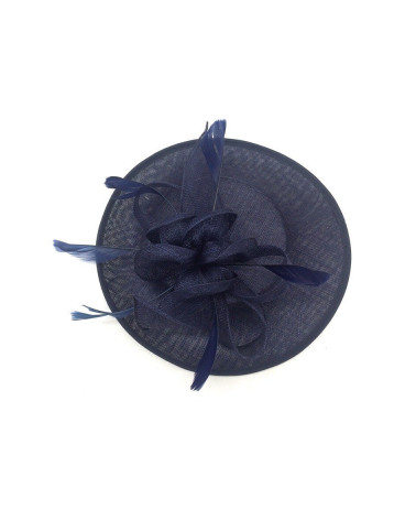 Fascinateur Bibi de cérémonie motif floral et plume coloris marine - Chapo & Co