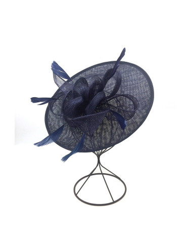 Fascinateur Bibi de cérémonie motif floral et plume coloris marine - Chapo & Co