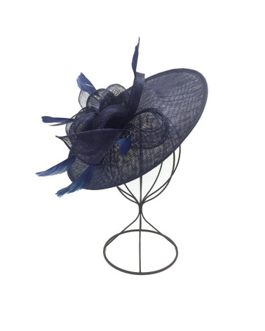 Fascinateur Bibi de cérémonie motif floral et plume coloris marine - Chapo & Co