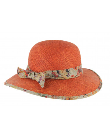 Chapeau capeline en 100% paille coloris paprika bandeau vintage - Chapo & Co