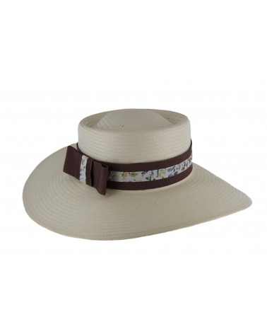 Chapeau capeline en paille coloris naturel avec bandeau fleuri