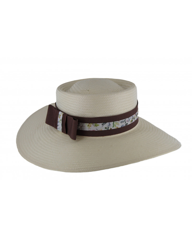 Chapeau capeline en paille coloris naturel avec bandeau fleuri