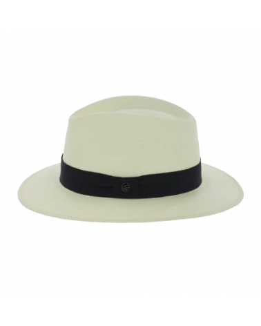 Chapeau traveller Sydney véritable Panama tissé coloris blanc ruban marine