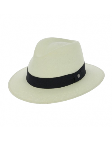 Chapeau traveller Sydney véritable Panama tissé coloris blanc ruban marine