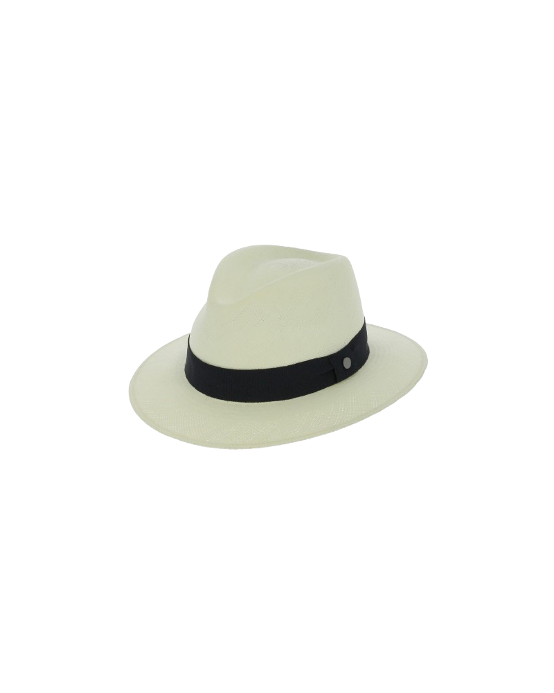 Chapeau traveller Sydney véritable Panama tissé coloris blanc ruban marine
