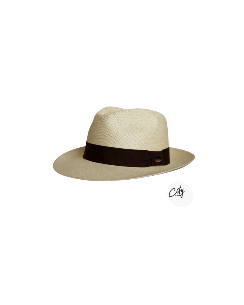 Chapeau Fedora véritable Panama tissé coloris naturel ruban café New Atlanta