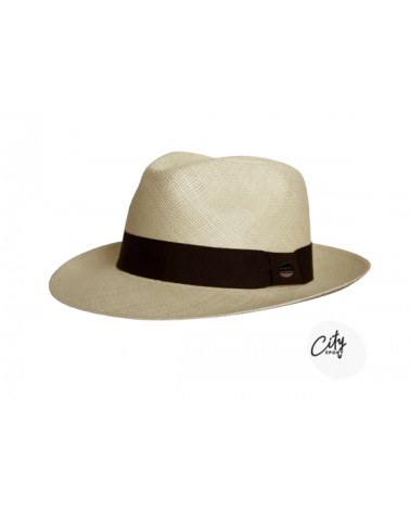 Chapeau Fedora véritable Panama tissé coloris naturel ruban café New Atlanta