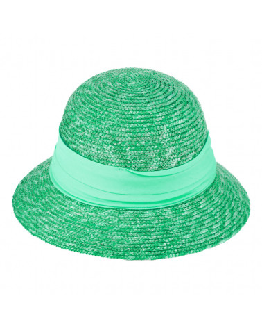 Chapeau d'été forme cloche en 100% paille coloris vert émeraude