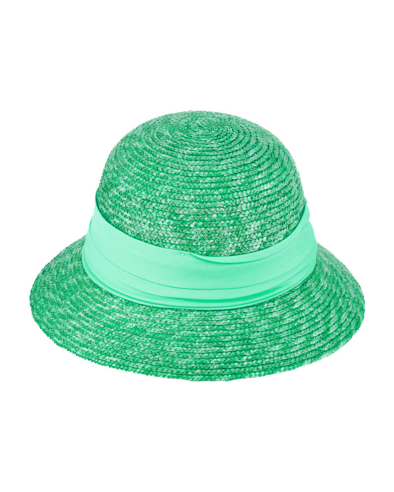 Chapeau d'été forme cloche en 100% paille coloris vert émeraude