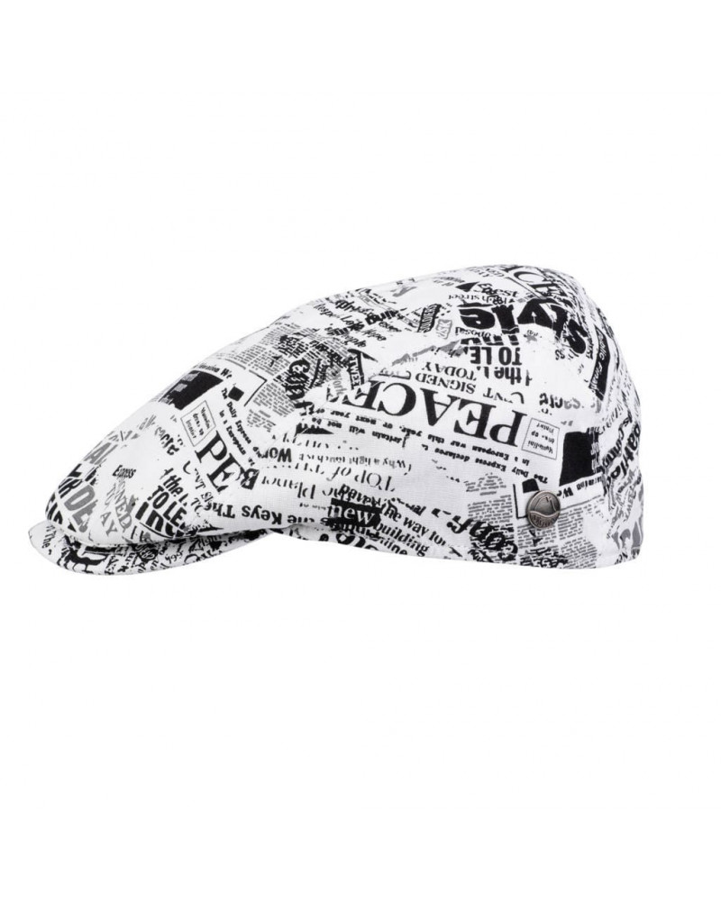 Casquette plate bang d'été coloris noir et blanc motif journal