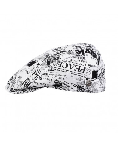 Casquette plate bang d'été coloris noir et blanc motif journal