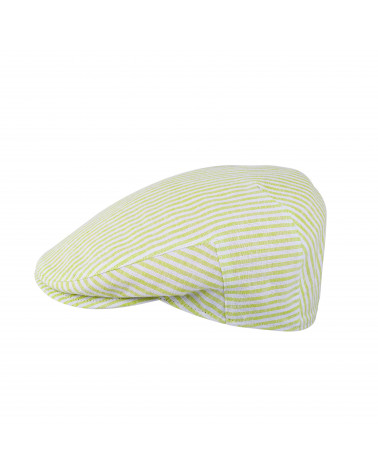 Casquette plate pour l'été en lin coloris rayé anis et blanc - Chapo & Co