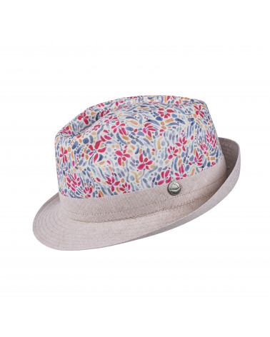 Chapeau forme trilby en lin et coton coloris beige et fantaisie - Chapo & Co
