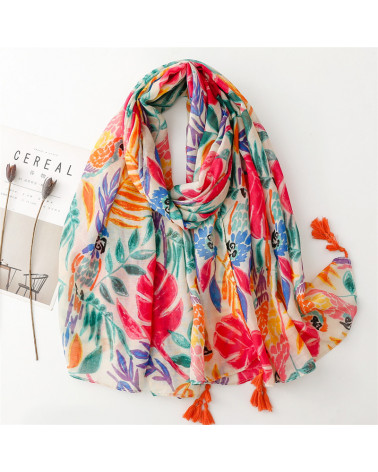 Foulard femme en coton coloris multicolore imprimé feuilles - Chapo & Co