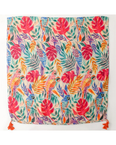 Foulard femme en coton coloris multicolore imprimé feuilles - Chapo & Co