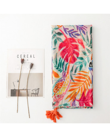 Foulard femme en coton coloris multicolore imprimé feuilles - Chapo & Co