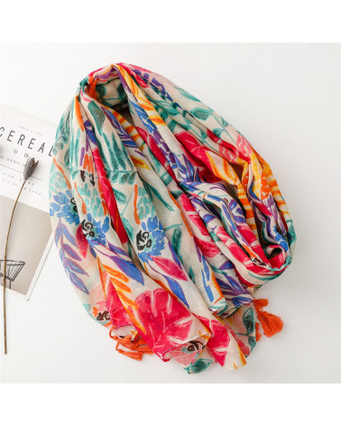 Foulard femme en coton coloris multicolore imprimé feuilles - Chapo & Co