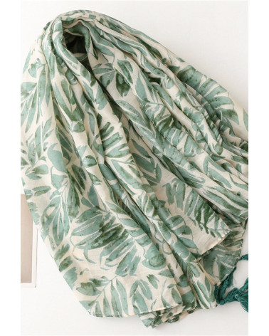 Foulard femme en coton coloris vert pâle imprimé feuilles - Chapo & Co