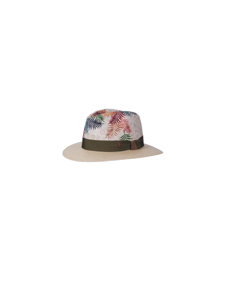 Chapeau Traveller véritable Panama tissé en Equateur motif feuillage Alfonse d'Este