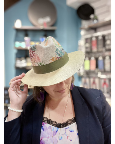 Chapeau Traveller véritable Panama tissé en Equateur motif feuillage Alfonse d'Este
