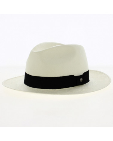 Chapeau Fedora véritable Panama tissé coloris blanchit ruban noir New Atlanta