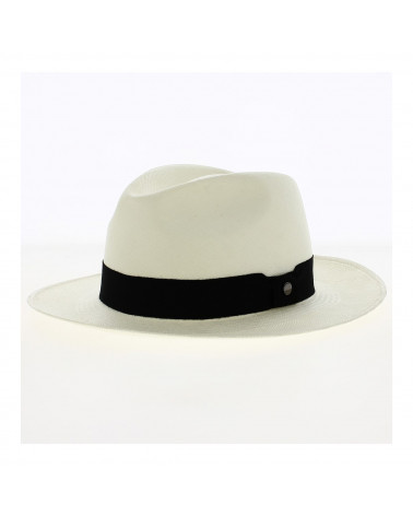 Chapeau Fedora véritable Panama tissé coloris blanchit ruban noir New Atlanta