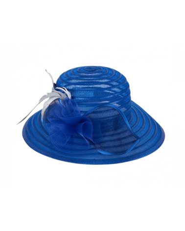 Chapeau de cérémonie bleu royal avec fleur en sisal made in Italie