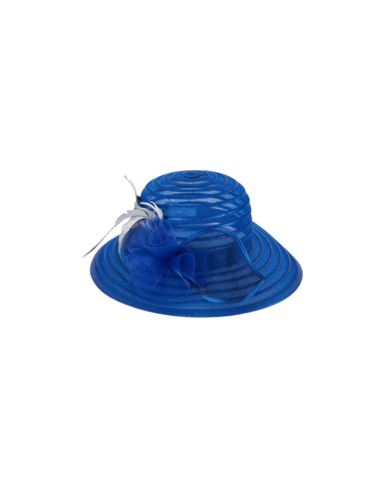 Chapeau de cérémonie bleu royal avec fleur en sisal made in Italie