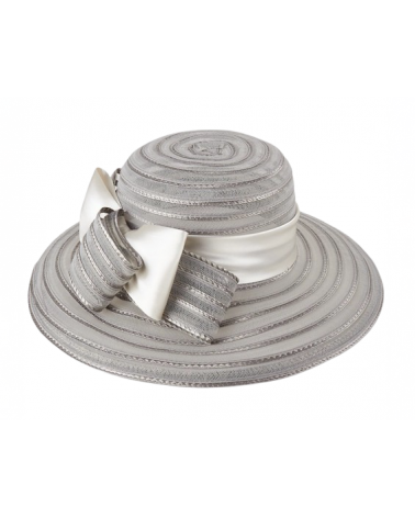 Chapeau de cérémonie gris perle avec large nœud en satin made in Italie