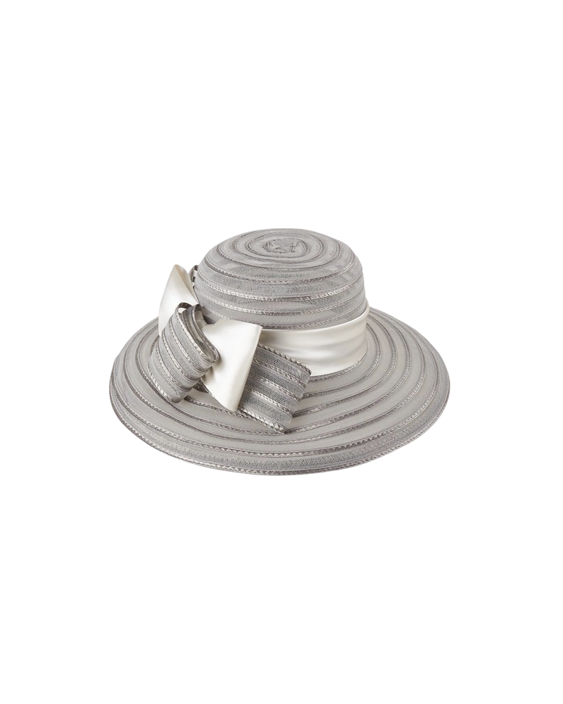 Chapeau de cérémonie gris perle avec large nœud en satin made in Italie