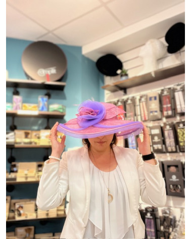 Chapeau de cérémonie rose et violet avec voilage made in Italie