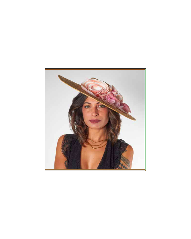 Chapeau élégant sur serre-tête teinte Nude avec Fleur Rosée made in Italie