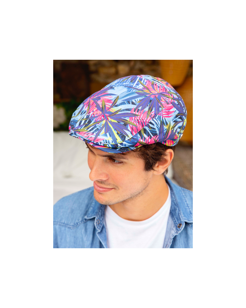 Casquette plate pour l'été fantaisie style béret avec motif tropicale - Fléchet