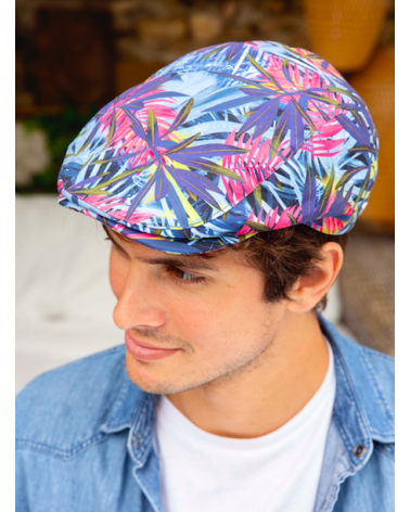 Casquette plate pour l'été fantaisie style béret avec motif tropicale - Fléchet