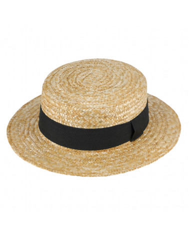 Chapeau de paille forme canotier avec bandeau noir - Chapo & Co