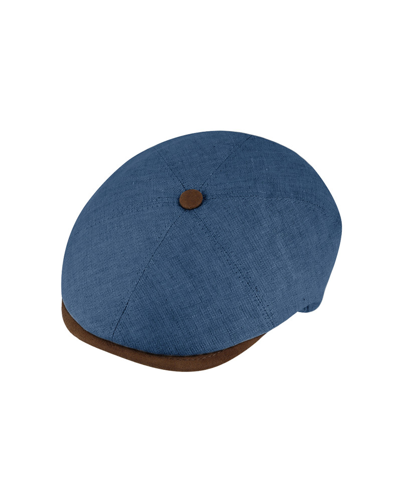 Casquette 6 côtes en lin coloris bleu façon jean anti-uv - Chapo & Co