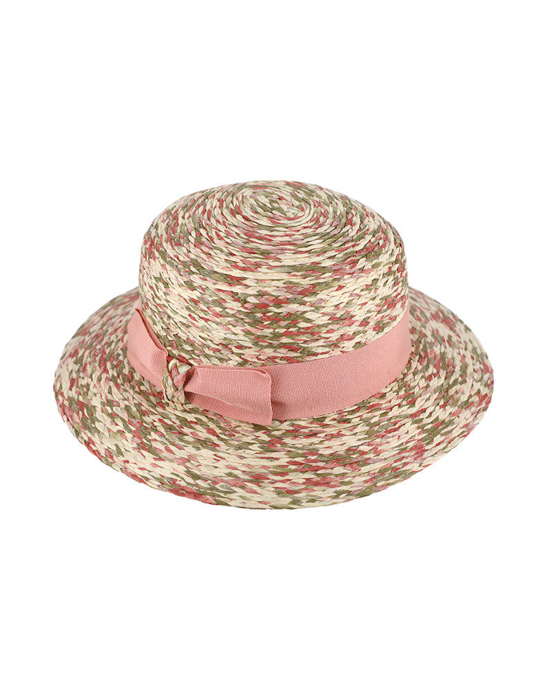 Chapeau cloche en paille tressée multicolore – Bandeau rose noué – Chapo & Co