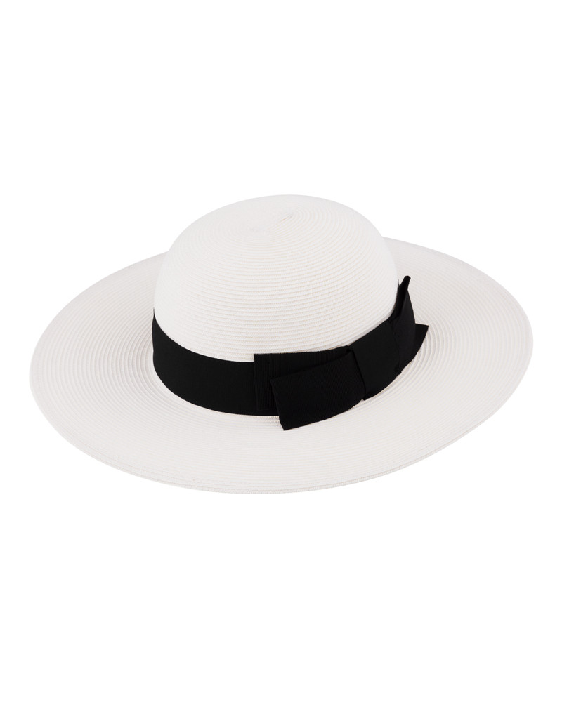 Capeline en paille papier élégante avec bandeau coloris blanc - Chapo & Co