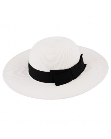 Capeline en paille papier élégante avec bandeau coloris blanc - Chapo & Co