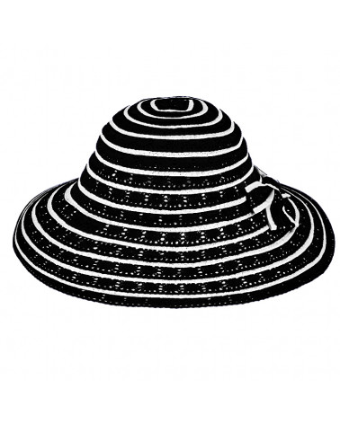 Chapeau forme cloche en paille papier bicolore noir et blanc