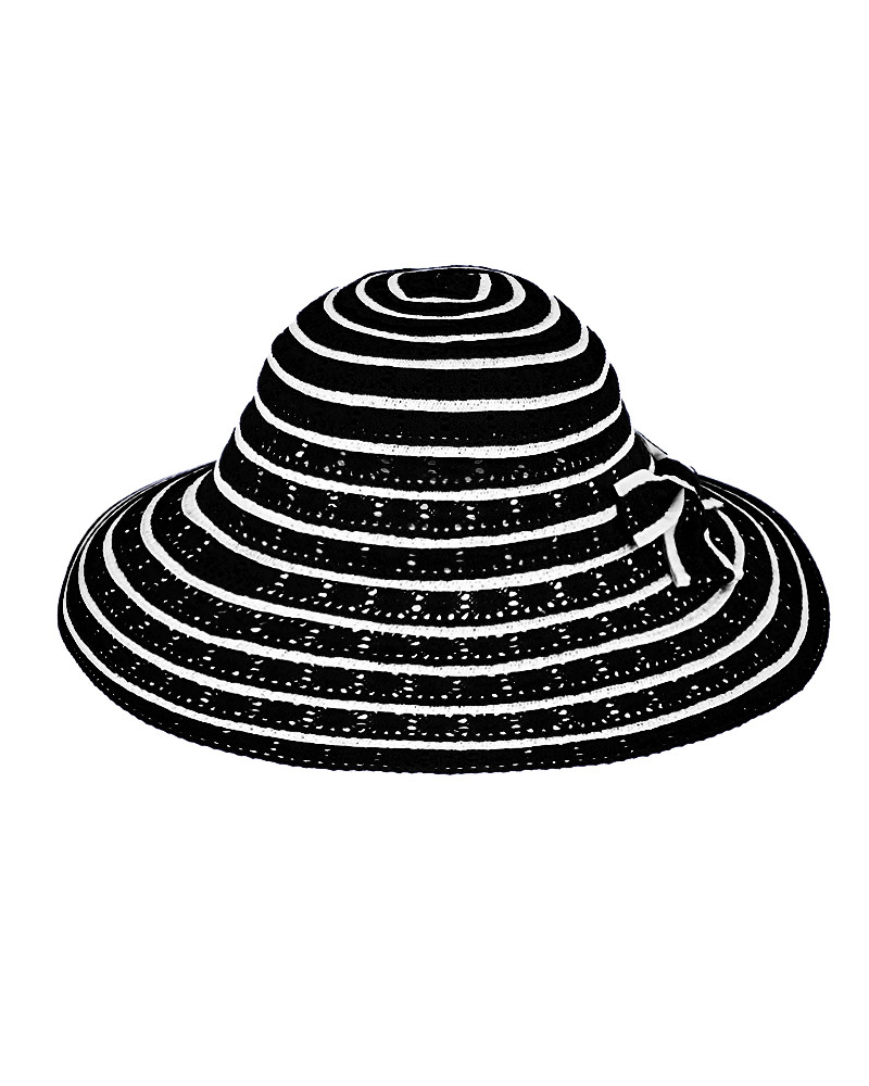 Chapeau forme cloche en paille papier bicolore noir et blanc