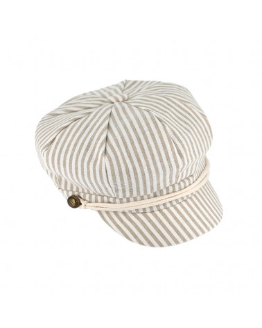 Gavroche femme à rayures avec cordelette assortie coloris beige
