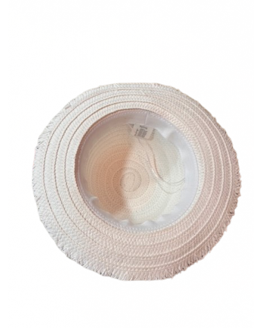 Capeline bord court en paille papier coloris blanc et ceinture camel - Chapo & Co