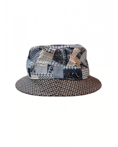 Bob homme pour l'été en coton et soie imprimé patchwork coloris bleu