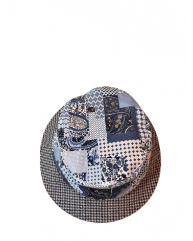 Bob homme pour l'été en coton et soie imprimé patchwork coloris bleu