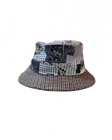 Bob homme pour l'été en coton et soie imprimé patchwork coloris bleu