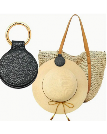 Accroche chapeau magnétique en cuir P.U. avec anneau doré coloris noir